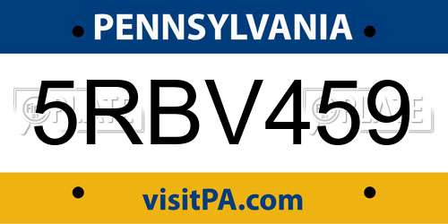 5RBV459 Pennsylvania License Plate