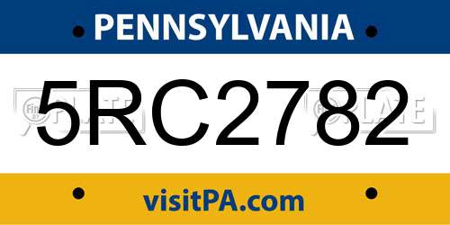 5RC2782 Pennsylvania License Plate