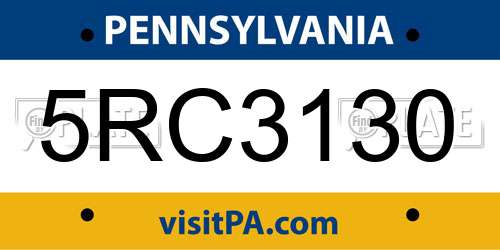 5RC3130 Pennsylvania License Plate