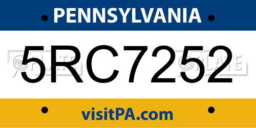 5RC7252 Pennsylvania License Plate
