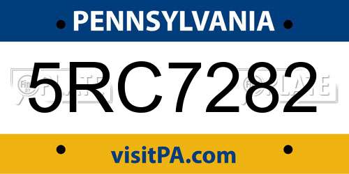 5RC7282 Pennsylvania License Plate