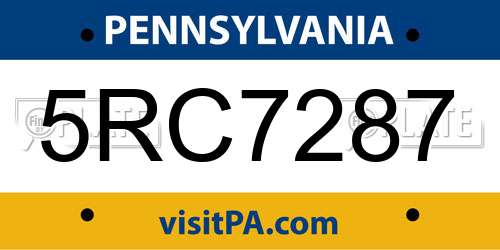 5RC7287 Pennsylvania License Plate