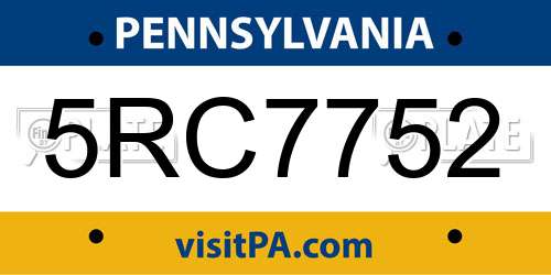 5RC7752 Pennsylvania License Plate