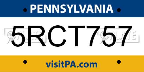 5RCT757 Pennsylvania License Plate