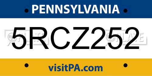 5RCZ252 Pennsylvania License Plate