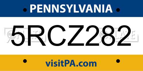 5RCZ282 Pennsylvania License Plate