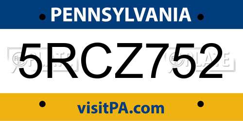 5RCZ752 Pennsylvania License Plate