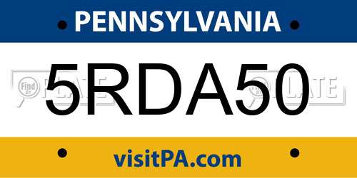 5RDA50 Pennsylvania License Plate