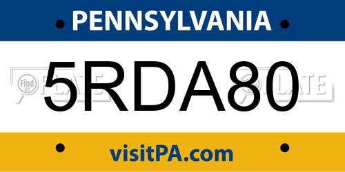 5RDA80 Pennsylvania License Plate