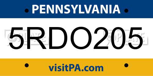 5RDO205 Pennsylvania License Plate