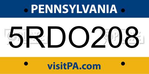 5RDO208 Pennsylvania License Plate
