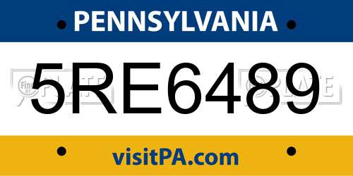 5RE6489 Pennsylvania License Plate
