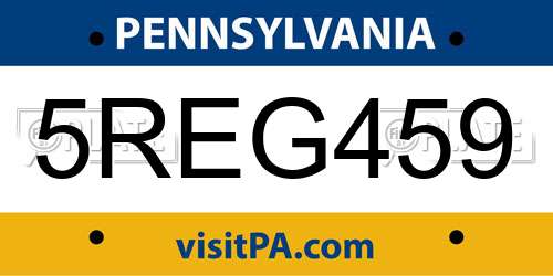 5REG459 Pennsylvania License Plate