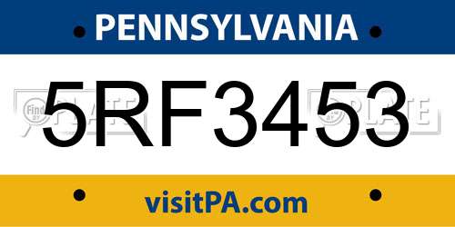5RF3453 Pennsylvania License Plate