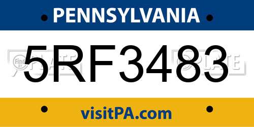 5RF3483 Pennsylvania License Plate
