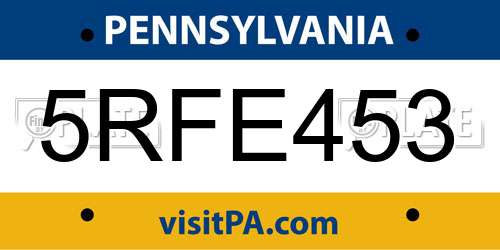 5RFE453 Pennsylvania License Plate