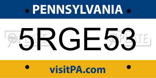 5RGE53 Pennsylvania License Plate