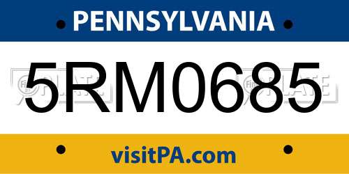 5RM0685 Pennsylvania License Plate