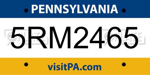 5RM2465 Pennsylvania License Plate