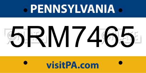 5RM7465 Pennsylvania License Plate