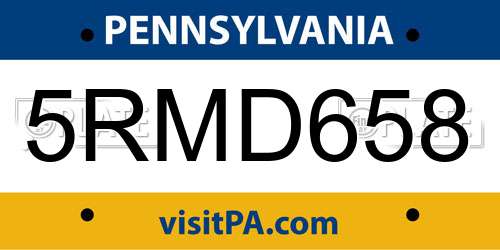 5RMD658 Pennsylvania License Plate