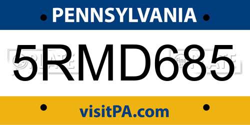 5RMD685 Pennsylvania License Plate