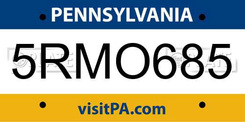 5RMO685 Pennsylvania License Plate