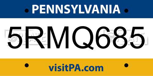 5RMQ685 Pennsylvania License Plate