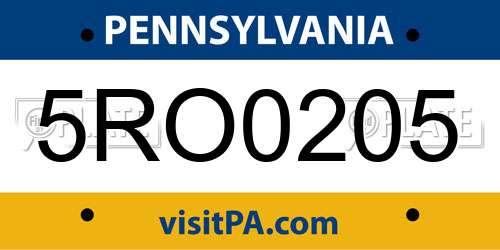 5RO0205 Pennsylvania License Plate