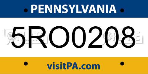 5RO0208 Pennsylvania License Plate