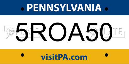 5ROA50 Pennsylvania License Plate
