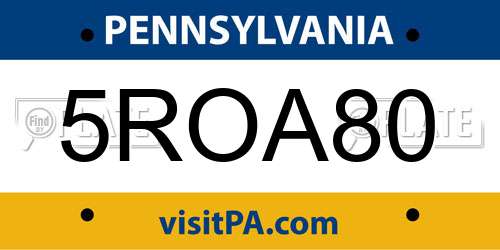 5ROA80 Pennsylvania License Plate