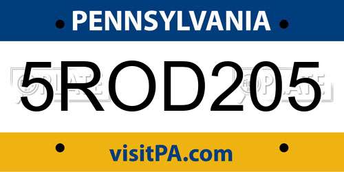 5ROD205 Pennsylvania License Plate