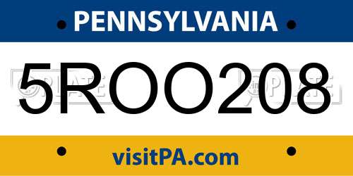 5ROO208 Pennsylvania License Plate