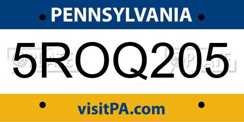5ROQ205 Pennsylvania License Plate