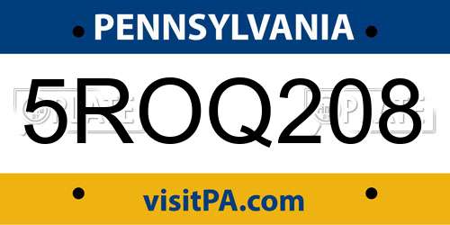 5ROQ208 Pennsylvania License Plate