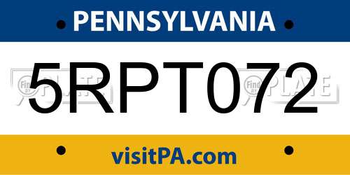 5RPT072 Pennsylvania License Plate