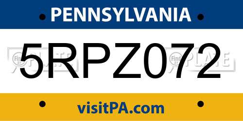 5RPZ072 Pennsylvania License Plate