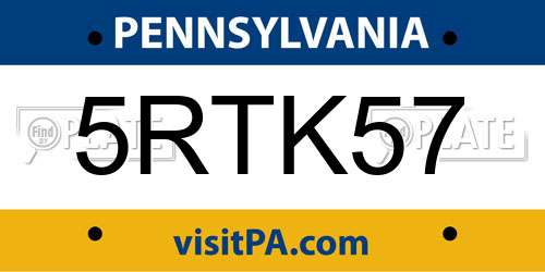 5RTK57 Pennsylvania License Plate