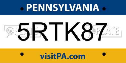 5RTK87 Pennsylvania License Plate