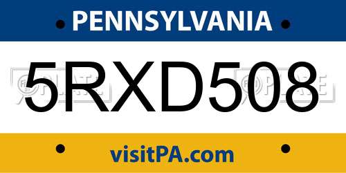 5RXD508 Pennsylvania License Plate