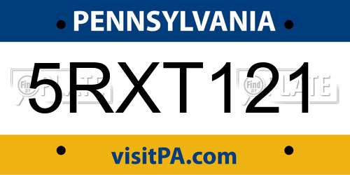 5RXT121 Pennsylvania License Plate