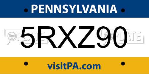 5RXZ90 Pennsylvania License Plate