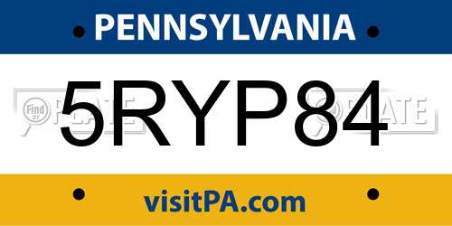 5RYP84 Pennsylvania License Plate