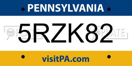 5RZK82 Pennsylvania License Plate