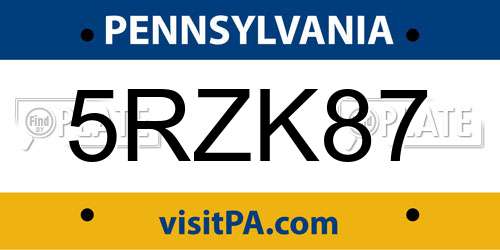 5RZK87 Pennsylvania License Plate
