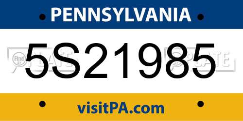 5S21985 Pennsylvania License Plate