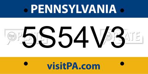 5S54V3 Pennsylvania License Plate