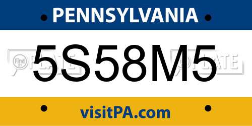 5S58M5 Pennsylvania License Plate