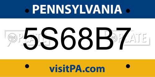 5S68B7 Pennsylvania License Plate